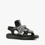 Load image into Gallery viewer, outer side view of the all black footwear bowlace sandal
