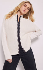 Load image into Gallery viewer, Front top half view of a woman wearing the lisa todd romancin sweater jacket
