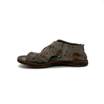 Load image into Gallery viewer, inner side view of the as98 ronald flat. This shoe is grey with an embossed, brown, floral pattern. the shoe has an open toe with the rest of the foot being covered by leather.
