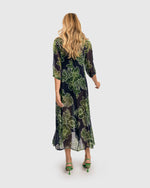 Load image into Gallery viewer, Back, full body view of a woman wearing the Alembika Royal/Green Ava Chiffon Maxi Dress
