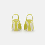 Load image into Gallery viewer, back view of a pair of the kat maconie Kacy high heel in the color celery.
