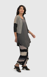Load image into Gallery viewer, Front full body view of a woman wearing the Alembika Multi Essential Colorblock Cupro Cardigan 7SJ215M
