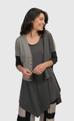 Load image into Gallery viewer, Front top half view of the Alembika Multi Essential Colorblock Cupro Cardigan
