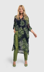 Load image into Gallery viewer, Front full body view of the alembika royal/green floral jacket.
