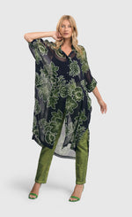 Load image into Gallery viewer, Front full body view of the alembika royal/green floral jacket.
