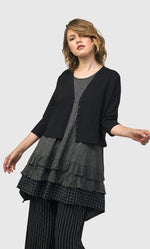 Load image into Gallery viewer, Front full body view of a woman wearing the alembika striped andromeda cropped cardigan
