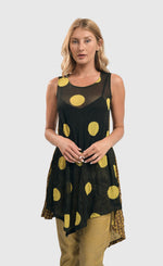 Load image into Gallery viewer, Front top half view of a woman wearing the alembika taylor dot soft tulle sleeveless tunic
