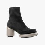 Load image into Gallery viewer, Outer side view of the all black footwear mod stretch bootie in black and grey
