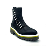 Load image into Gallery viewer, Outer front side view of the all black footwear side cord bootie in black
