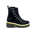 Load image into Gallery viewer, Outer side view of the all black footwear side cord bootie in black
