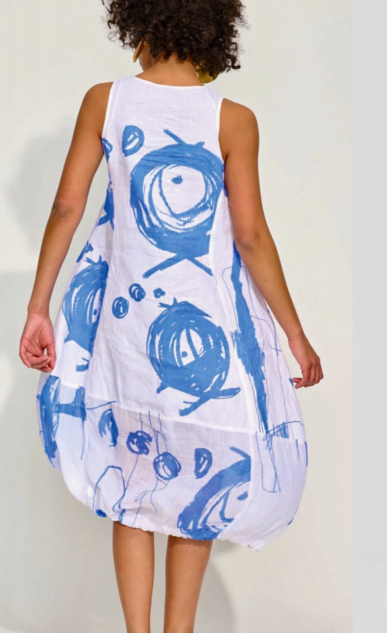 Banana Blue Blue Fish Print Linen Dress