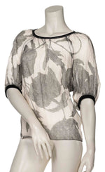Load image into Gallery viewer, front, top half view of the beate heymann black/cream tulip blouse.
