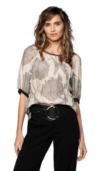 Load image into Gallery viewer, front, top half view of the beate heymann black/cream tulip blouse.
