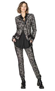 Front full body view of a woman wearing the Beate Heymann Printed Flower Black/Grey Pant