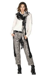 Load image into Gallery viewer, Front full body view of a woman wearing the Beate Heymann Black and Cream Floralis Scarf
