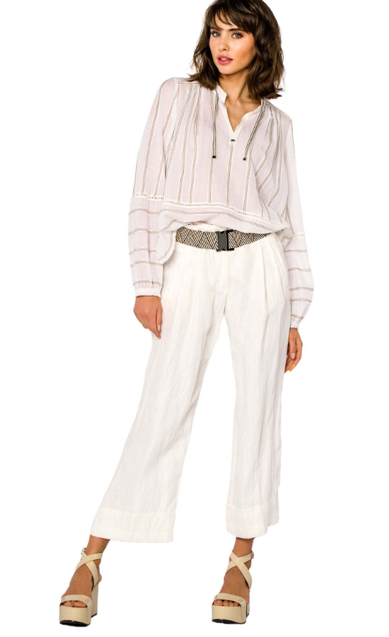Front full body view of a woman wearing the Beate Heymann Off White Cullote