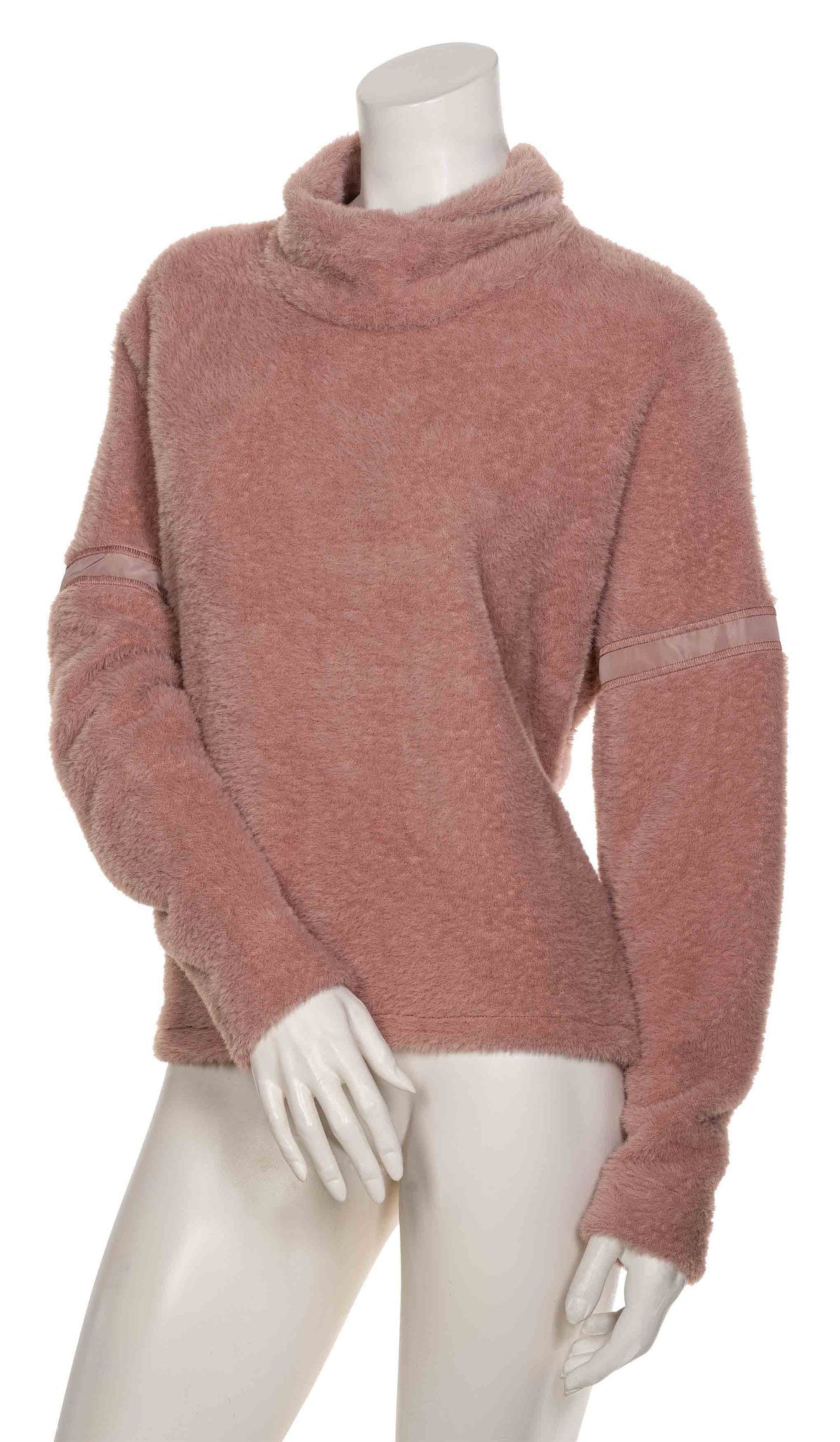 Front top half view of the beate heymann rosewoof fun fur pullover