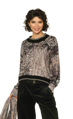 Load image into Gallery viewer, Front top half view of a woman wearing the Beate Heymann Black/Cream Ornament Top.
