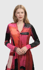 Load image into Gallery viewer, Front top half view of a woman wearing the Alembika Sunset Strip Cocoon Magenta Dress

