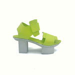 Load image into Gallery viewer, Outer side view of the trippen visor shoe in the color lime with a white sole.
