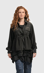 Load image into Gallery viewer, Front top half view of a woman wearing the Alembika Urban Strut Poker Jacket
