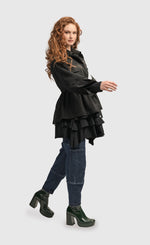 Load image into Gallery viewer, Right side full body view of a woman wearing the Alembika Urban Strut Poker Jacket
