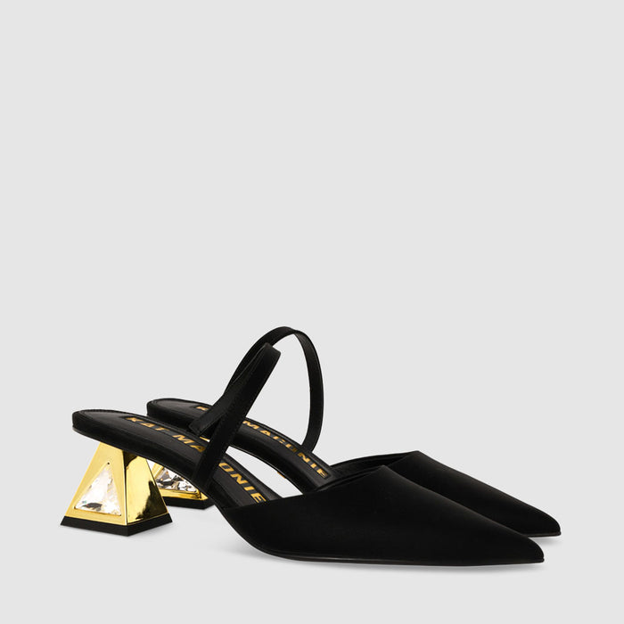 Outer and inner side view of the kat maconie aisha pump in black/gold