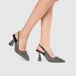 Load image into Gallery viewer, Outer side view of a woman wearing the kat maconie eloise pumps in black.

