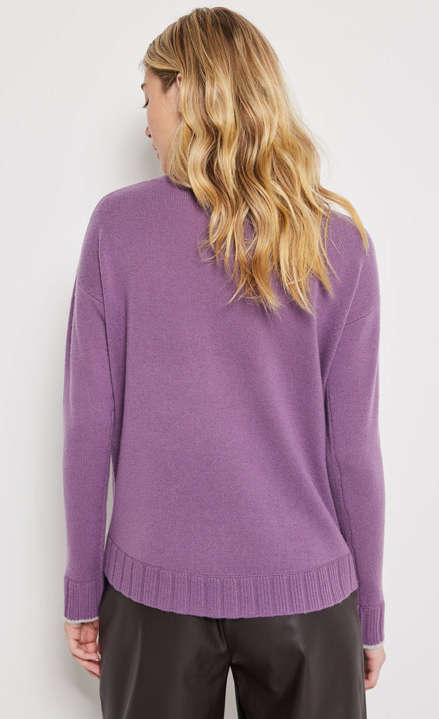 Back top half view of a woman wearing the lisa todd found love pullover