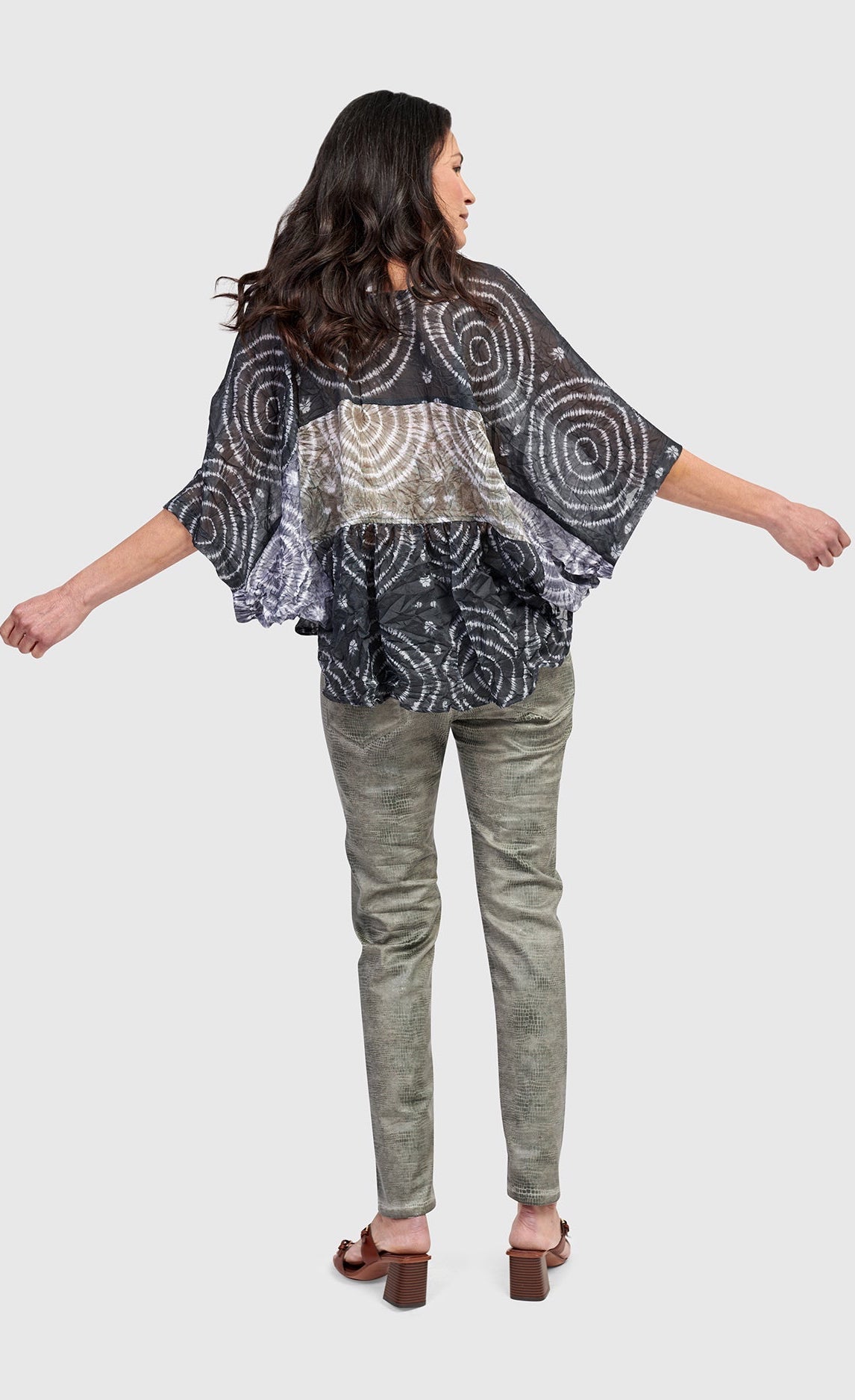 Back full body view of the Alembika Fossil Celestial Butterfly Blouse