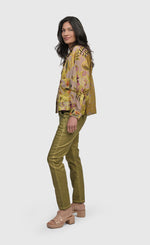 Load image into Gallery viewer, Front full body view of a woman wearing the alembika mix button down shirt 
