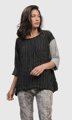 Load image into Gallery viewer, Front top half view of a woman wearing the alembika mix top
