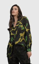 Load image into Gallery viewer, Front top half view of a woman wearing the alembika Olive Martini Emerald Shirt
