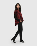 Load image into Gallery viewer, Right side full body view of a woman wearing the Alembika Red Dynamite Swing Top
