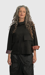 Load image into Gallery viewer, Front top half view of a woman wearing the Alembika Urban Mix Stipe Pocket Top
