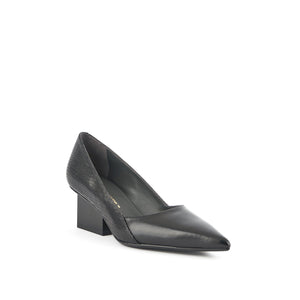 Outer front side view of the united nude raila pump in black.