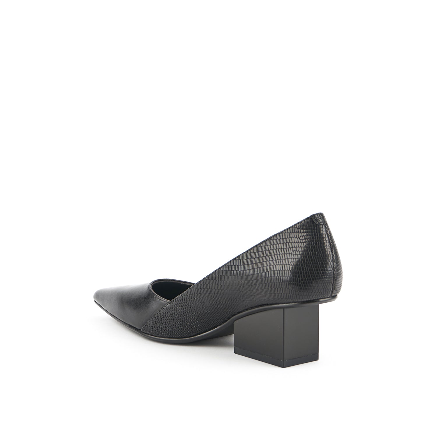Inner back side view of the united nude raila pump in black.