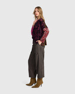 Load image into Gallery viewer, side view of velvet wine colored top

