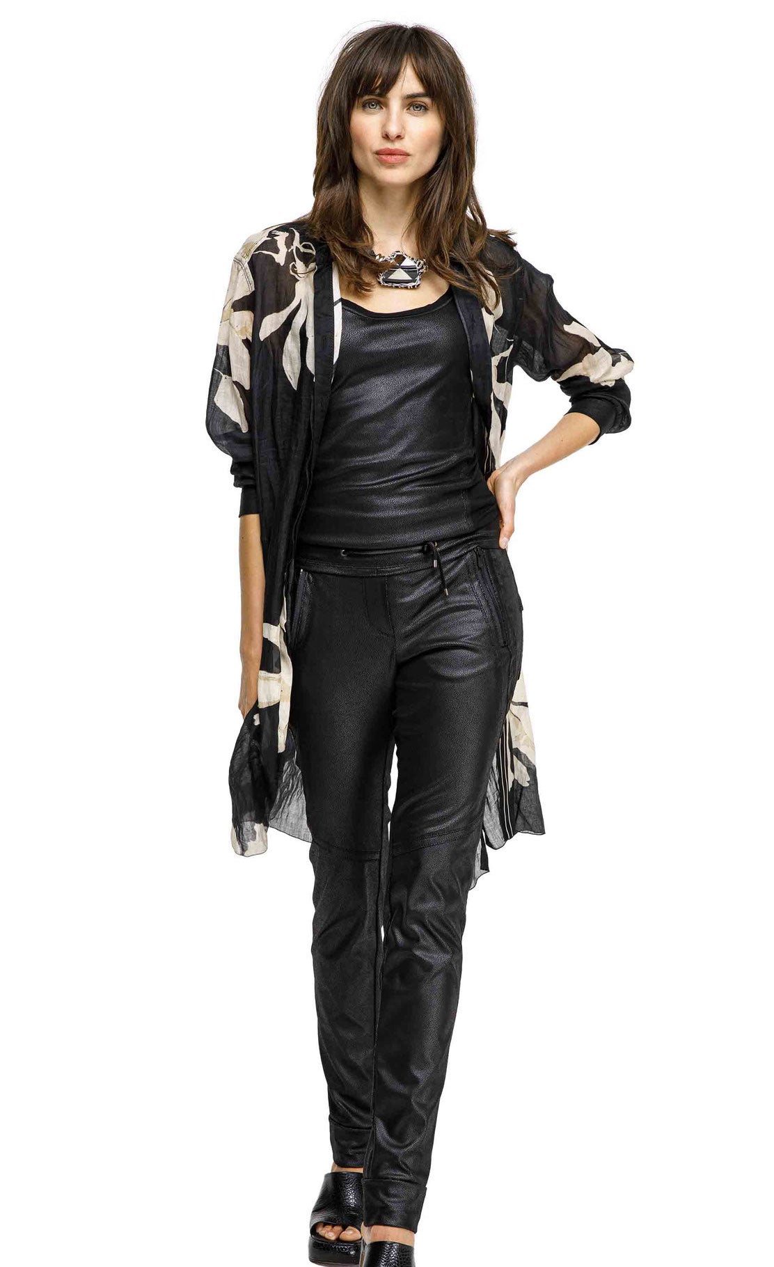 Front full body view of the Beate Heymann Black Ramie Magnolia Longshirt