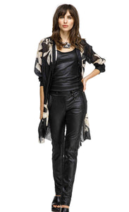 Front full body view of the Beate Heymann Black Ramie Magnolia Longshirt