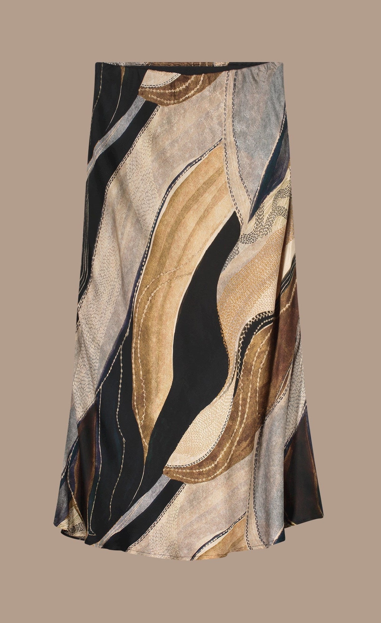 Front view of the Summum Flowy Lines Organic Print Long Skirt