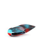 Load image into Gallery viewer, Top view of a boot with a bold abstract pattern in turquoise blue, red, and black
