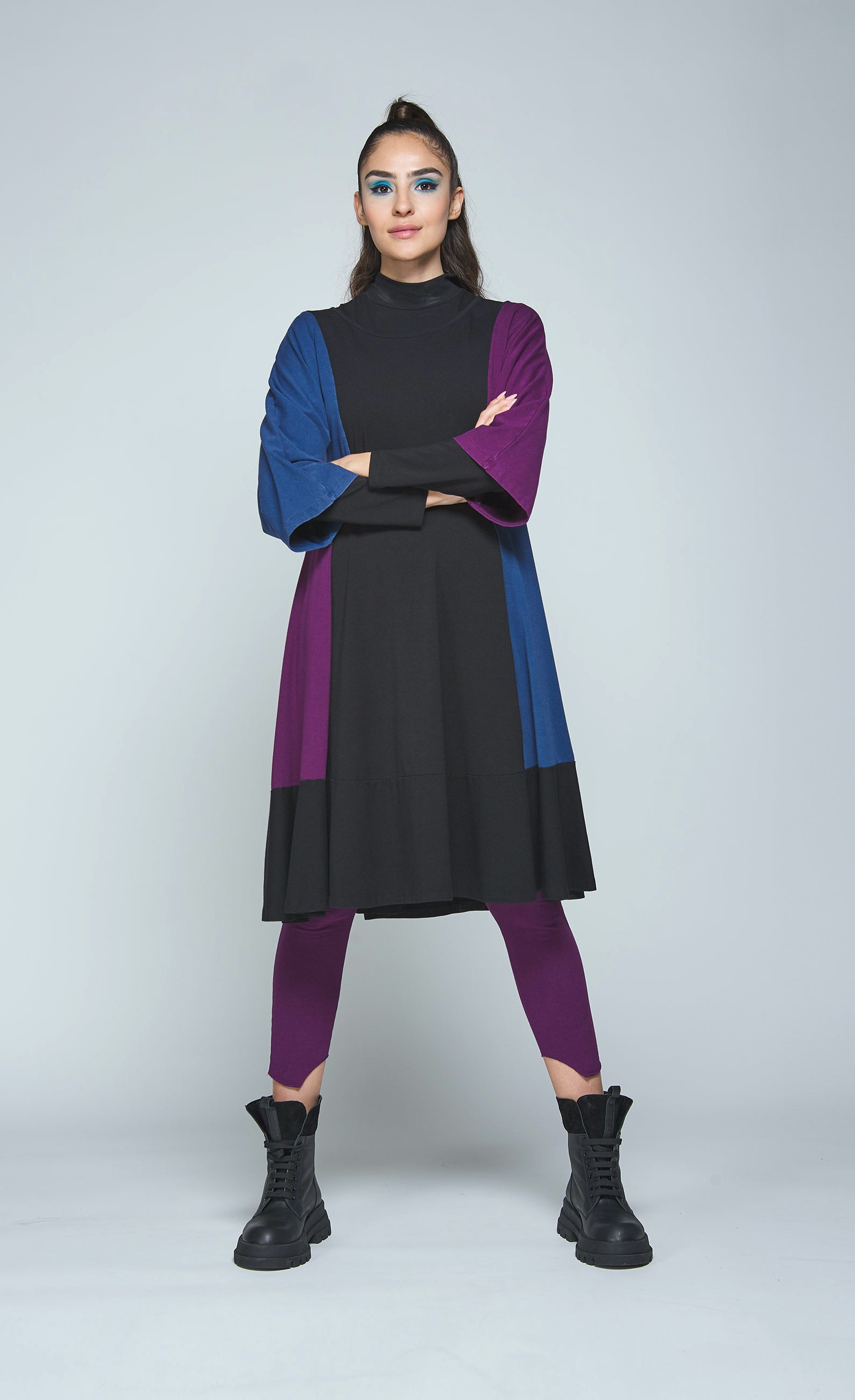 purple and black colorblock dress BCBGMAXAZRIA Purple Black Colorblock Cocktail Mini