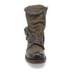 Load image into Gallery viewer, Front view of the emerson boot in jungle (olive). This boot has a lace up front with a leather overlay that&#39;s secured with a buckle.
