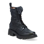 Load image into Gallery viewer, Outer front side view of the AS98 Lockwood Lace Up Combat Boot. This black boot features geometric squares stitched into the side and back of the upper.
