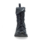 Load image into Gallery viewer, Front view of the AS98 Lockwood Lace Up Combat Boot. This black boot features geometric squares stitched into the side and back of the upper.
