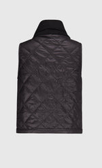 Load image into Gallery viewer, Back view of the alembika urban puffer vest in black. This vest has a ribbed collar and a front single button.
