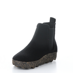 Load image into Gallery viewer, Inner front side view of the asportuguesas caia black boot. This chelsea boot is felt with elastic sides and a cork looking sole.
