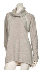 Load image into Gallery viewer, front view of the beate heymann fluffy sweatshirt. This sweatshirt is beige colored with a cowl neck, long sleeves, and an oversized fit.
