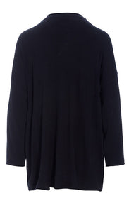 Back view of a the bitte kai rand bloom knit blouse with face. this top is solid black on the back. The top has long sleeves and a round neck. 